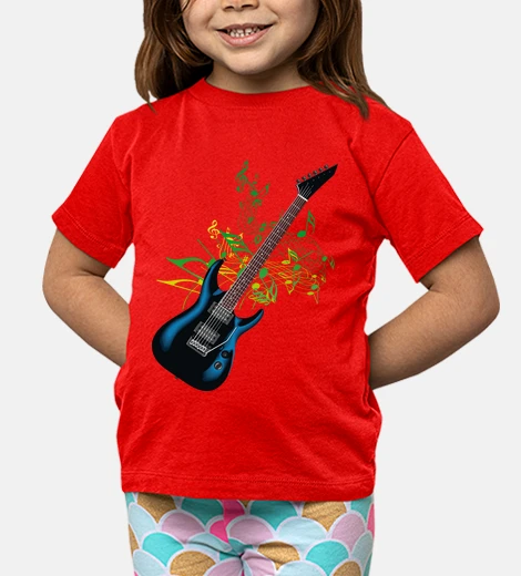 Kids electric guitar with musical notes