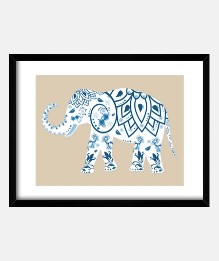 Cuadro Elefantes - Elefante azul y blanco