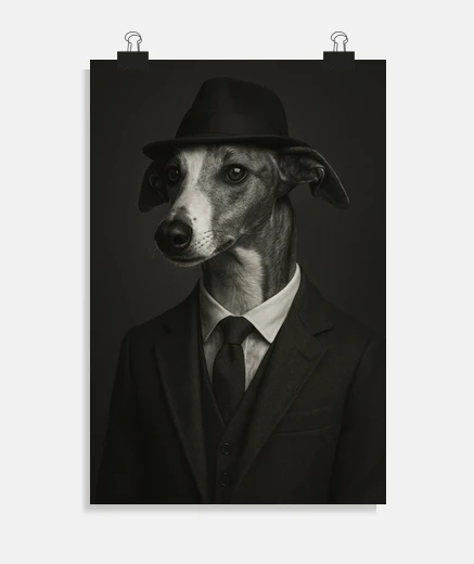 Póster Elegante Whippet con Traje