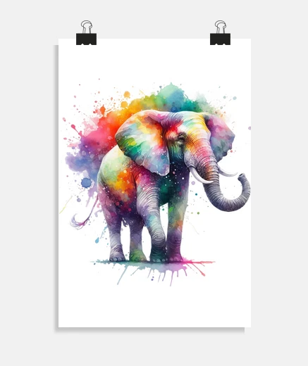 Poster Eléphant Afrique néon art multicolore
