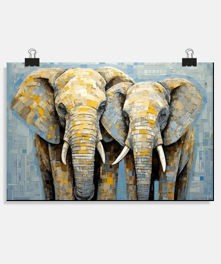 Poster Elephant Animal Art Decor Paint Mosaic