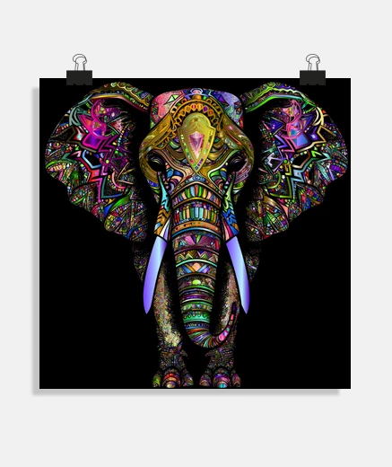 Poster éléphant très coloré mode grunge punk poster décoration 