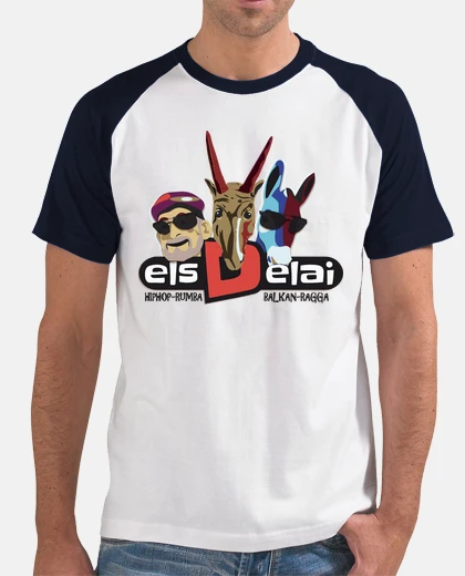 T-shirt els delai man, baseball style, white and navy blue