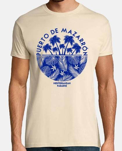 T-shirt emblema di palme e foglie - blu