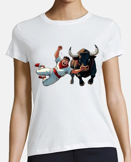 T-shirt encierro pamplona toros race con scollo a v