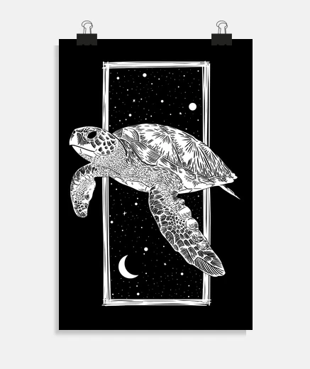 Poster encre blanche de tortue cosmique - affiche