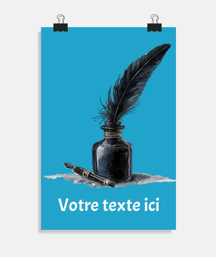 encrier plume d oie encre noire retro personnalisé poster bureau salon boutique magasin stand affich