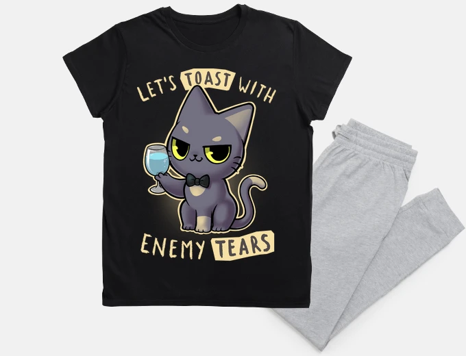 Pyjama enemy tears cat - lets toast cute and s