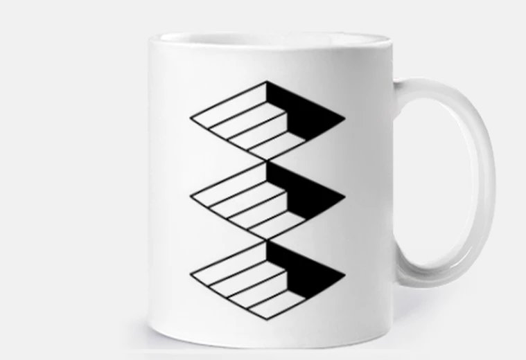Taza escaleras, óptica, ilusión, calle, taza, desayuno, personalizable, expresionismo, abstracto, enfoque