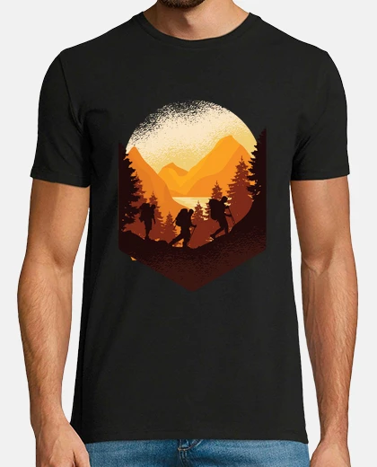 T-shirt escursioni in montagna, spedizione, tramonto
