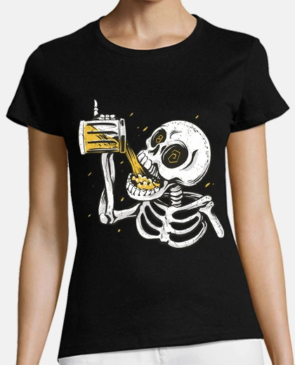 Playera esqueleto bebiendo media cerveza gueuze