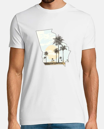 Camiseta esquema del estado del atardecer de la playa de palmeras de georgia
