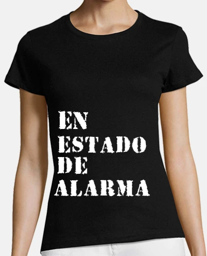 Camiseta Estado de Alarma. Mujer, manga corta, negra, algodón orgánico