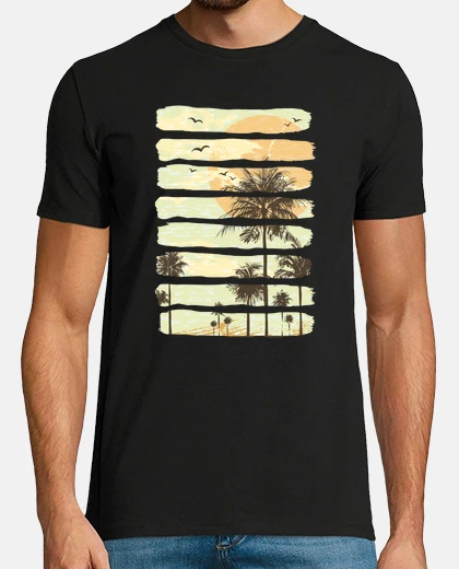 T-shirt estate tramonto palma spiaggia oceano paradiso artistico vacanza