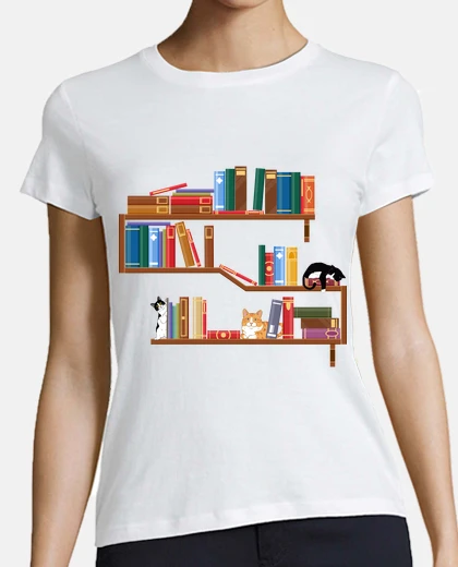 Playera estética del gato librero - gato en una estantería