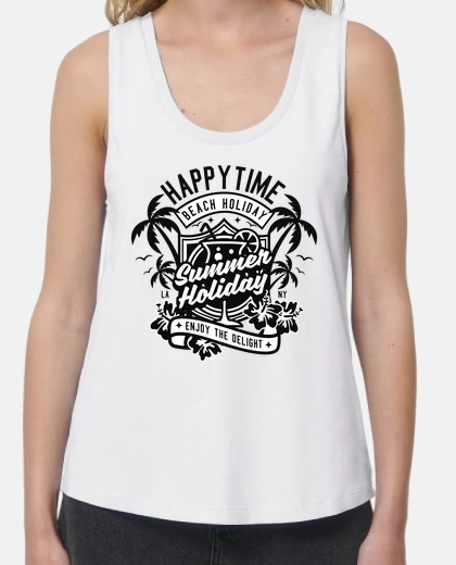 Tee-shirt été heureux temps plage rétro style vacances soleil plage t-shirt