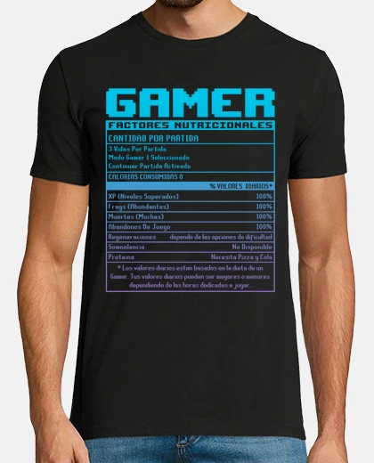 T-shirt etichetta del giocatore fattori nutrizionali regalo geek videogiochi