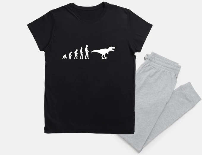 Pyjama evolution dinosaur man humor