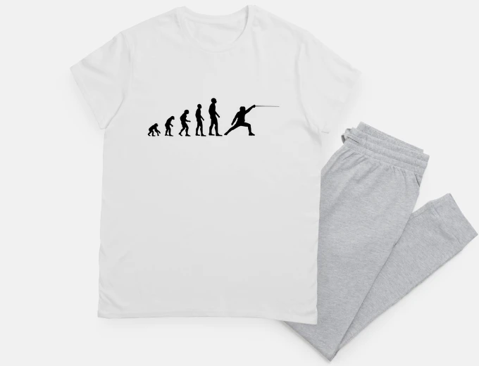 Pyjama evolution fencing man humor