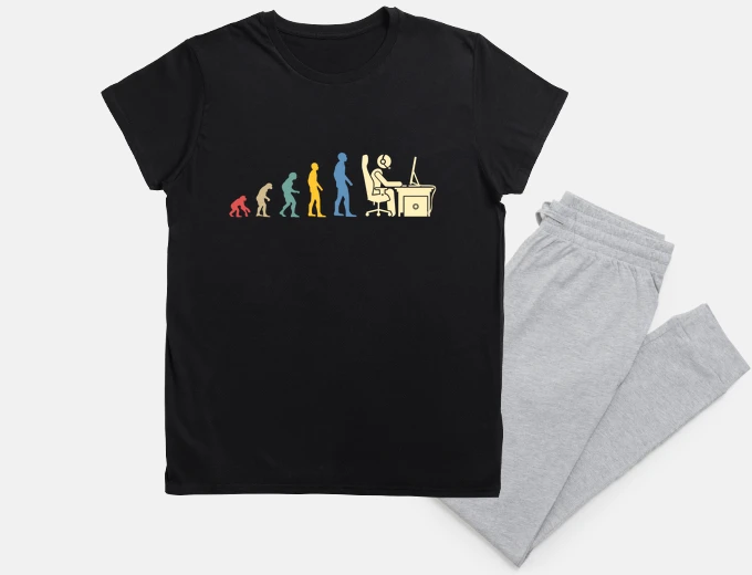 Pyjama evolution gamer man humor geek