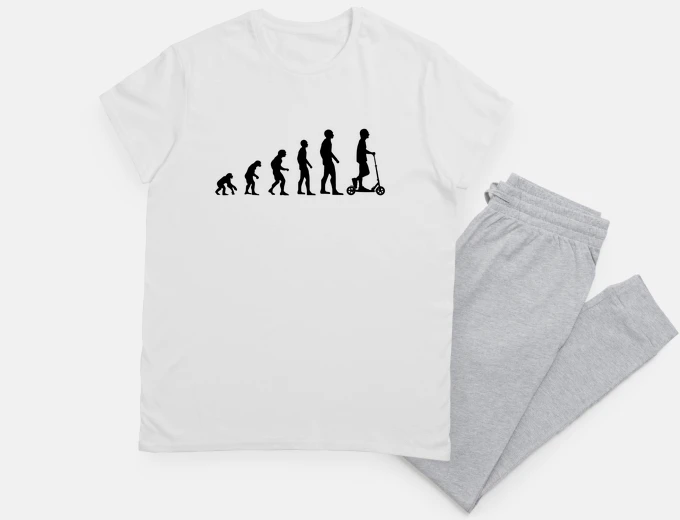 Pyjama evolution scooter man humor