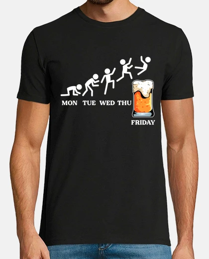 Tee-shirt évolution semaine de travail vendredi bière humour bières en anglais