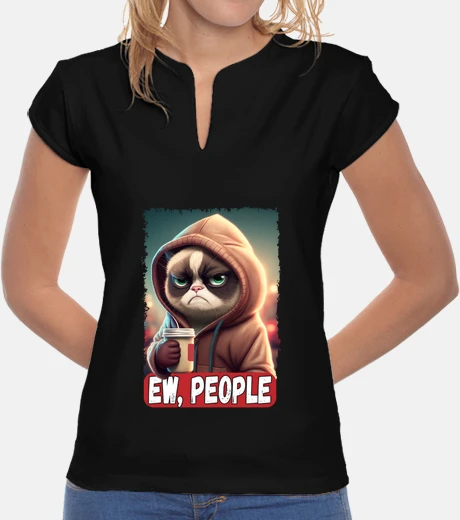 Tee-shirt Ew People Chat   Cafe Cat Antisocial