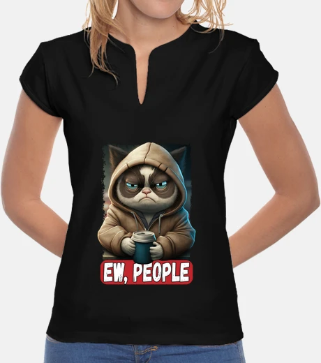 Tee-shirt Ew People Chat   Cafe Cat Antisocial