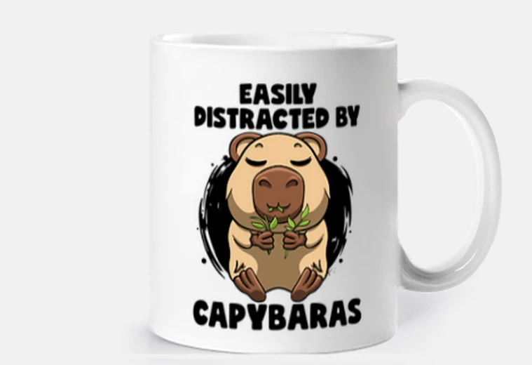 Mug facilement distrait par les capybaras l