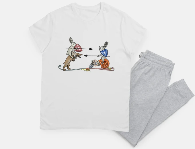 Pajama fair marginalia of medieval rabbits