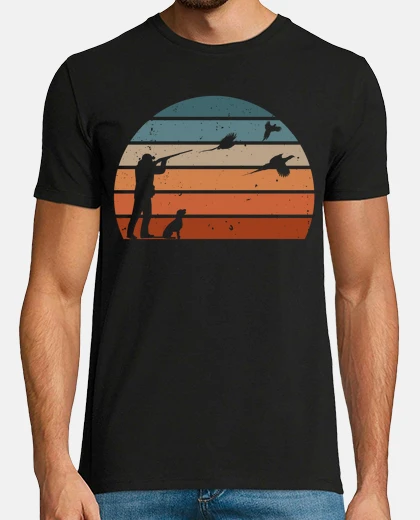 Camiseta faisán caza hombres cazador perro