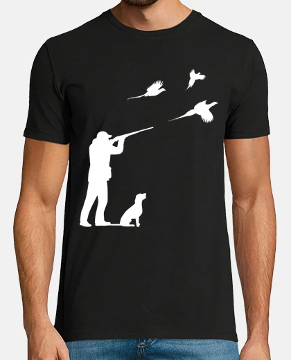 Camiseta faisán caza hombres cazador perro