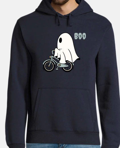 Felpa fantasma divertente in sella a una bici