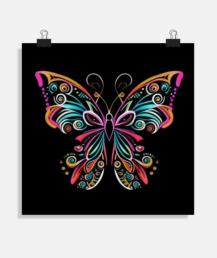 Poster farfalla multicolore, boho, hippy, moda trendy chic, decorazione,