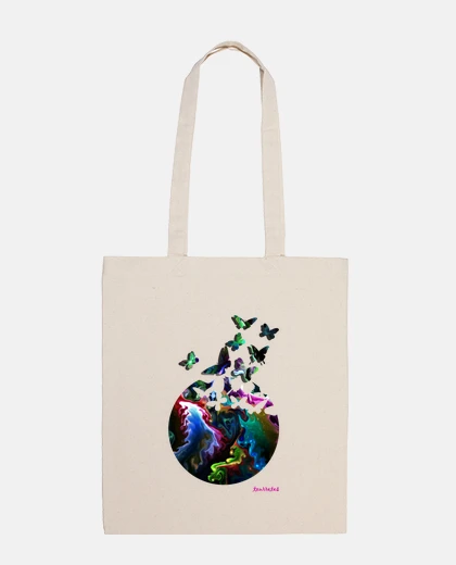 Borsa farfalle, borsa di stoffa, colore naturale