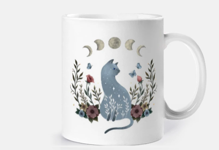Tazza fasi lunari gatto, tazza, personalizzabile, romantico vintage