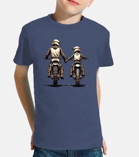 Kids Father and son riding motocross bikes