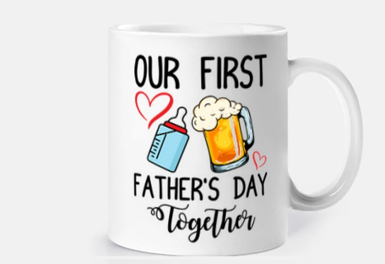 Cup father&#39;s day, beer and bottle, dad and baby