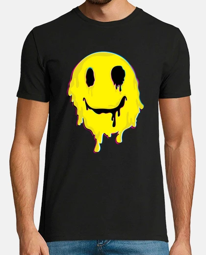 T-shirt felice faccina sorridente fusa stampa psichedelico lsd divertente viaggio prodotto