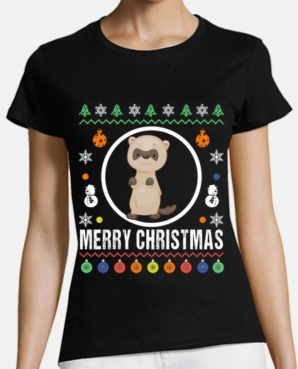 Playera feliz navidad hurón feo suéter