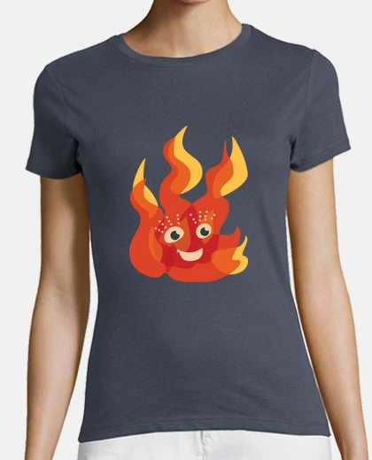 Camiseta feliz quema de carácter llama del fuego
