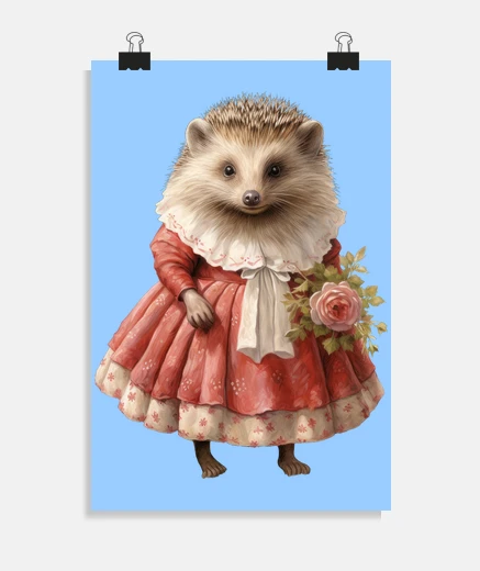 Poster female hedgehog evening outfit romantic poster bedroom decoration poster