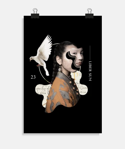 Poster femme asiatique colombe dessin d artiste rare, affiche défilé de mode , liber sum, kimono , 