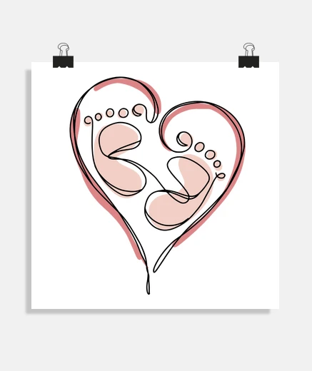 Poster femme enceinte design coeur et pieds du bébé , affiche pour chambre prince ou princesse, 