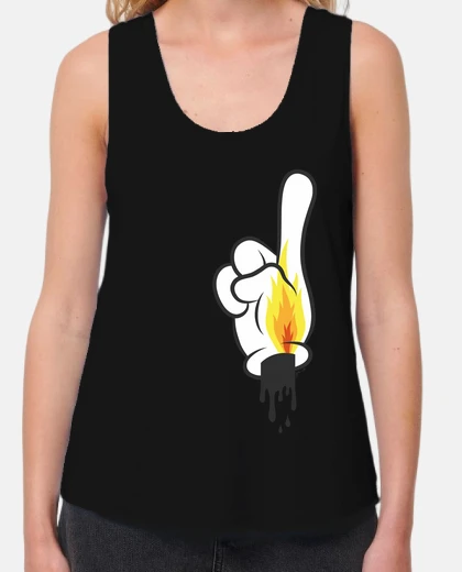 Tee-shirt femme, larges bretelles, main mickey