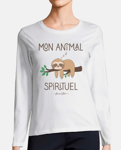 Tee-shirt femme, manche longue, paresseux, mon animal spirituel