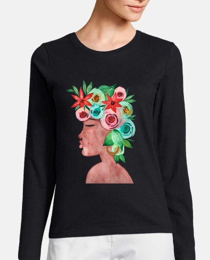 Tee-shirt femme, manches longues, noir, femme africaine