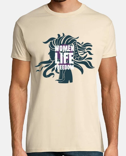 Tee-shirt femme, vie , liberté, cheveux au vent .