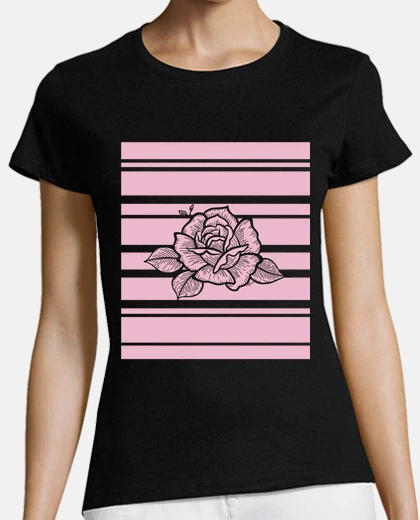 Tee-shirt femmes, manches courtes, fleur rose r&acirc;p&eacute;e