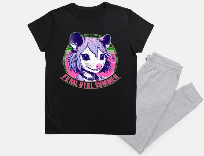 Pyjama Feral Girl Summer Opossum Vaporwave